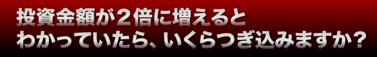 投資金額が２倍に増えるとわかっていたら、いくらつぎ込みますか？
