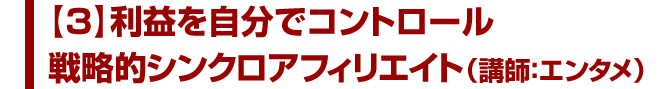 【３】利益を自分でコントロール 戦略的シンクロアフィリエイト（講師：エンタメ）
